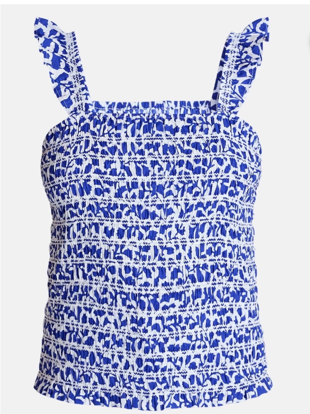 Time and Tru Small 4-6 Blue Floral Smocked Ruffle Strap Cotton Tank Top NWT